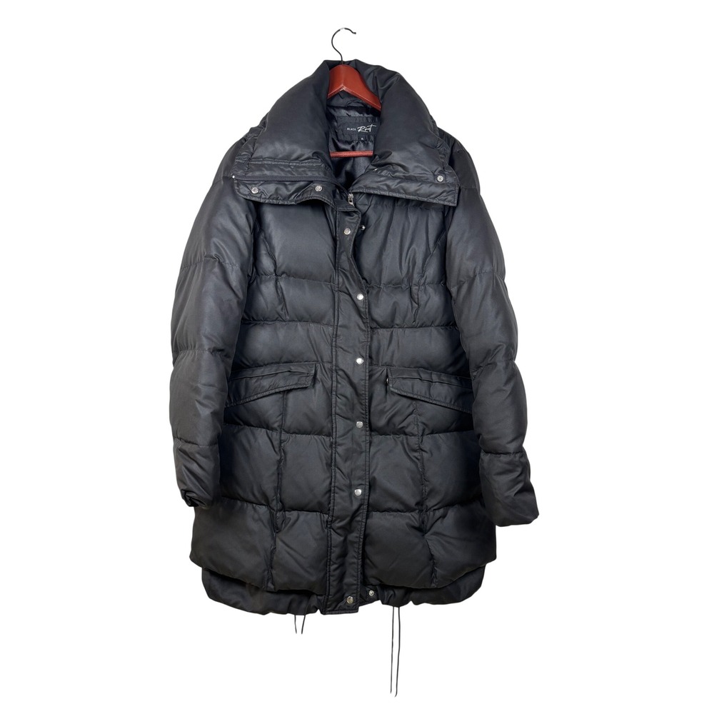 Black Rivet Puffer Coat XL Down Feather Longline Black Quilted Winter‎ Jacket